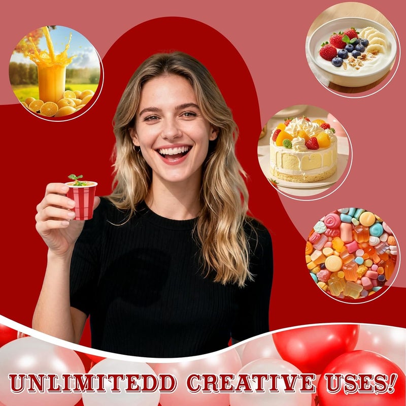 Pineburg 100 Pack 2oz Valentine's Day Plastic Shot Cups, Red Plastic Shot Glasses, Mini Disposable Cups for Parties Carnival Birthday Weddings Party Supplies(Red) - Image 4